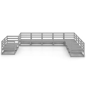 Градински лаундж комплект, 10 части, сив, бор масив