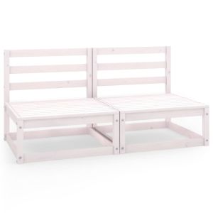 Градински 2-местен диван, бял, бор масив