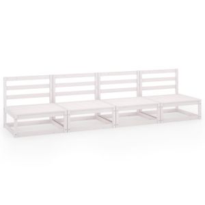 Градински 4-местен диван, бял, бор масив