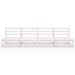 Градински 4-местен диван, бял, бор масив