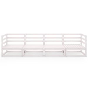 Градински 4-местен диван, бял, бор масив