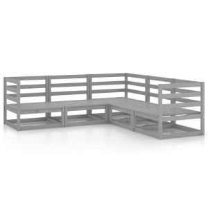 Градински лаундж комплект, 5 части, сив, бор масив