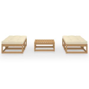 Градински лаундж комплект, 5 части, с възглавници, бор масив