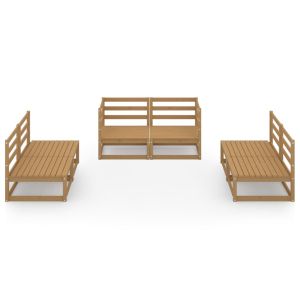 Градински лаундж комплект, 6 части, меденокафяв, бор масив