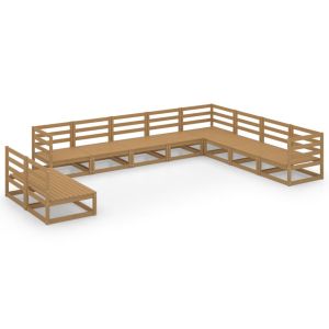 Градински лаундж комплект, 10 части, меденокафяв, бор масив