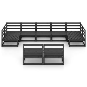 Градински лаундж комплект от 9 части, борово дърво масив