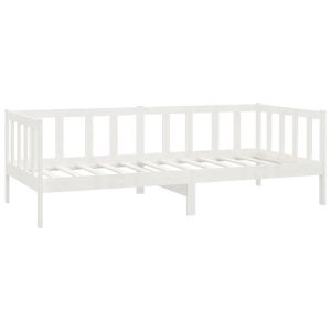 Дневно легло с матрак, 90x200 см, бяло, борово дърво масив