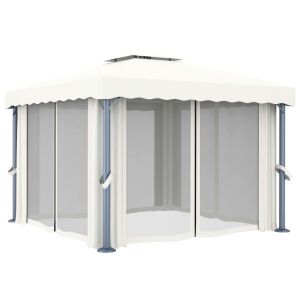 Шатра със завеси и LED светещи стрингове, 3х3 м, кремавобяла