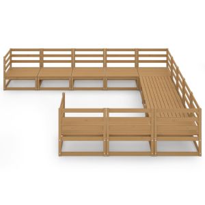 Градински лаундж комплект от 11 части, борово дърво масив