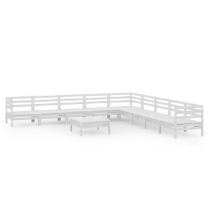 Градински лаундж комплект, 10 части, бял, бор масив