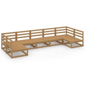 Градински лаундж комплект от 7 части, борово дърво масив