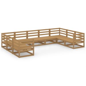 Градински лаундж комплект от 9 части, борово дърво масив