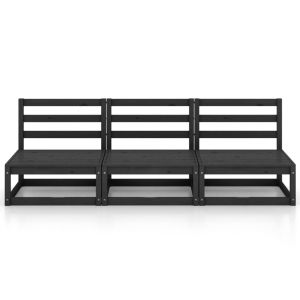 Градински 3-местен диван, черен, бор масив