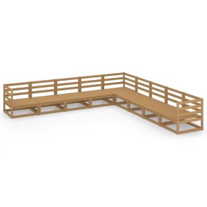 Градински лаундж комплект, 9 части, меденокафяв, бор масив