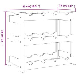 Стойка за вино за 12 бутилки, кафява, бор масив