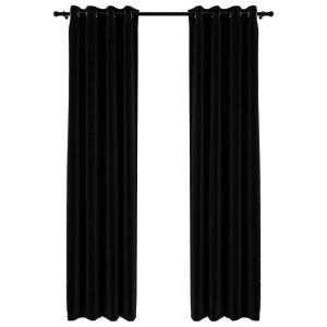 Затъмняващи завеси имитация лен с отвори 2 бр черни 140x245 см