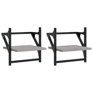 Стенни рафтове с пръти 2 бр сив сонома 30x25x30 см