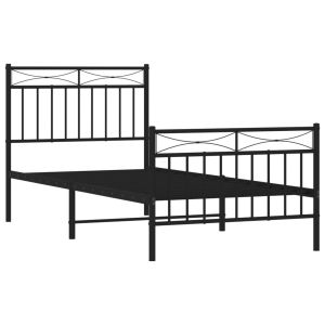 Метална рамка за легло с горна и долна табла, черна, 90x200 см