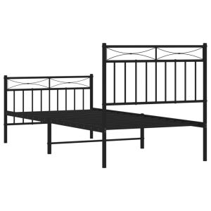 Метална рамка за легло с горна и долна табла, черна, 90x200 см