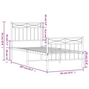 Метална рамка за легло с горна и долна табла, черна, 80x200 см