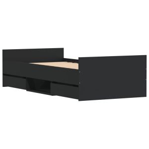 Рамка за легло с горна и долна табла, черна, 90x200 см