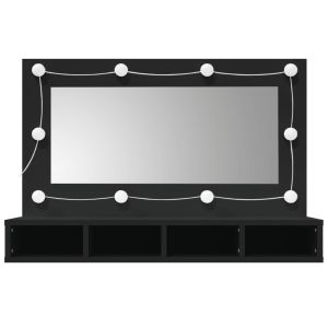 Огледален шкаф с LED, черен, 90x31,5x62 см