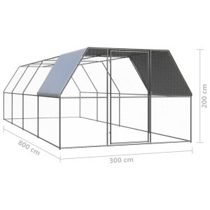 Птичарник на открито, 3x8x2 м, поцинкована стомана