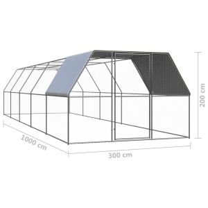 Птичарник на открито, 3x10x2 м, поцинкована стомана