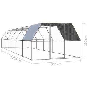 Птичарник на открито, 3x12x2 м, поцинкована стомана