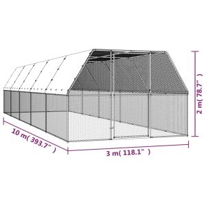 Външна клетка за пилета, 3x10x2 м, поцинкована стомана