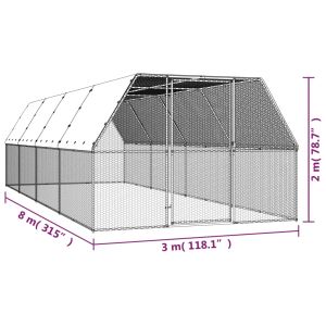Външна клетка за пилета, 3x8x2 м, поцинкована стомана