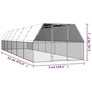 Външна клетка за пилета, 3x12x2 м, поцинкована стомана