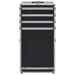 Куфар за грим на колелца, алуминий, черен