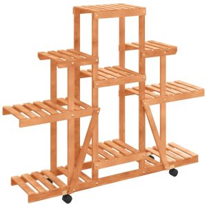 Поставка за цветя с колелца, 110x25x101 см, масивна ела