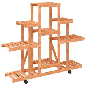 Поставка за цветя с колелца, 110x25x101 см, масивна ела