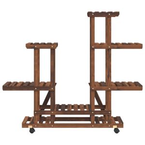 Поставка за цветя с колелца, 95x25x101 см, масивна ела