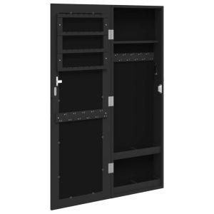 Огледален шкаф за бижута, стенен монтаж, черен, 30x8,5x90 см