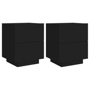 Нощни шкафчета с LED, 2 бр, черно, инженерна дървесина