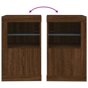 Страничен шкаф с LED осветление, кафяв дъб, инженерно дърво