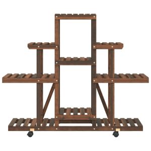 Поставка за цветя с колелца, 110x25x101 см, масивна ела