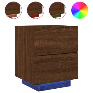 Нощни шкафчета с LED, 2 бр, Кафяв дъб, инженерно дърво