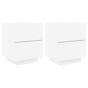 Нощни шкафчета с LED, 2 бр, бяло, инженерна дървесина