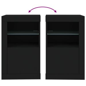 Страничен шкаф с LED осветление, черен, инженерно дърво