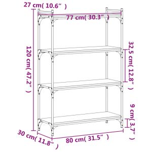 Библиотека 4 рафта сив сонома 80x30x120 см инженерно дърво