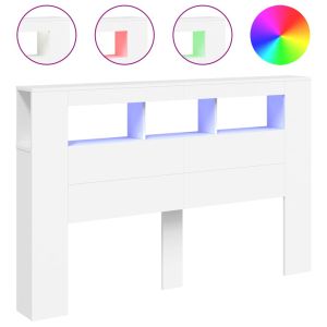 LED горна табла за легло бяла 160x18,5x103,5 см инженерно дърво