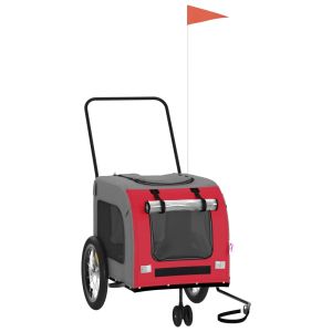 Ремарке за колело за любимци червен и сив Оксфорд плат и желязо