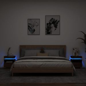 Нощни шкафчета с LED осветление, 2 бр, кафяв дъб, 40x39x48,5 см