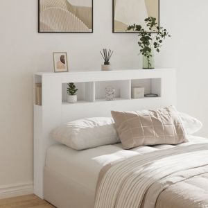 LED горна табла за легло бяла 140x18,5x103,5 см инженерно дърво