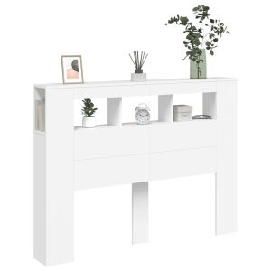 LED горна табла за легло бяла 140x18,5x103,5 см инженерно дърво