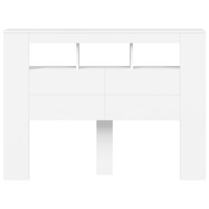 LED горна табла за легло бяла 140x18,5x103,5 см инженерно дърво